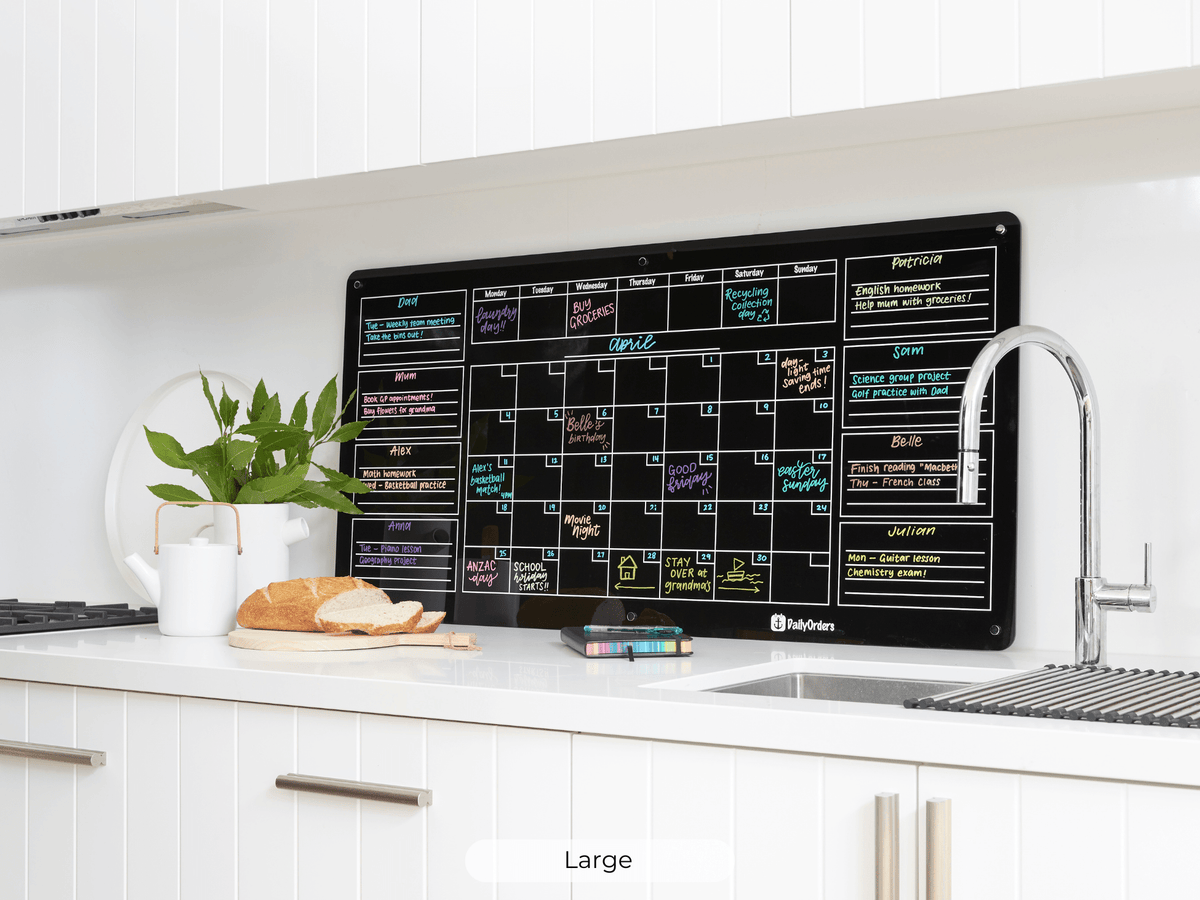 Daily Orders Black / Landscape / Large - 1200x600mm Family Command Centre Wall Planner