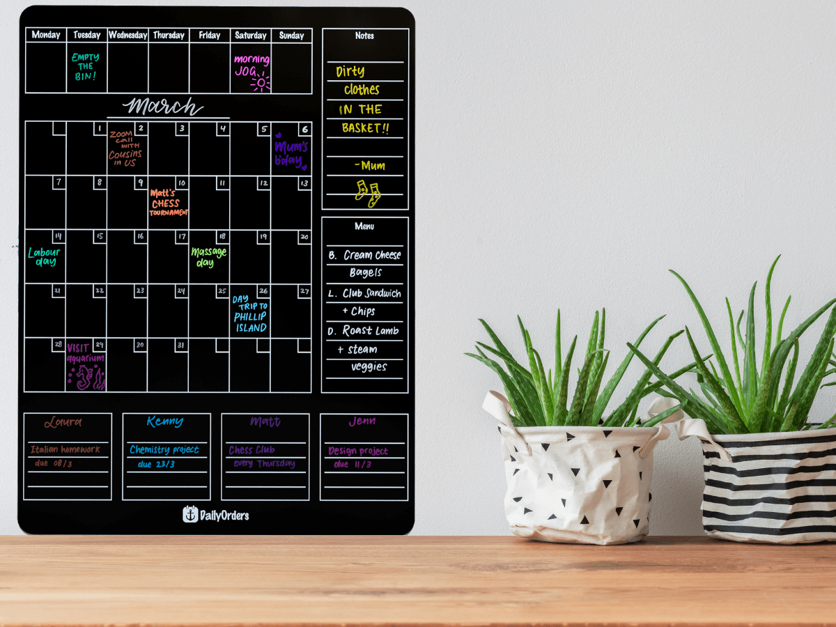 Daily Orders Wall Planner 4. Medium Command Centre - Portrait - Black - Small scratch - seconds quality Clearance Planners