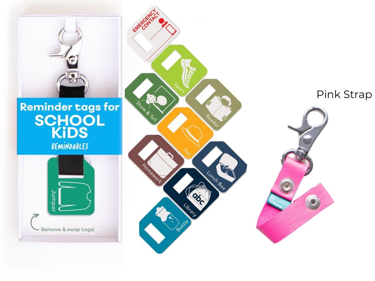 Remindables Accessories School Set with Pink Strap Remindables Bag Tags - School Set (10 Tags)