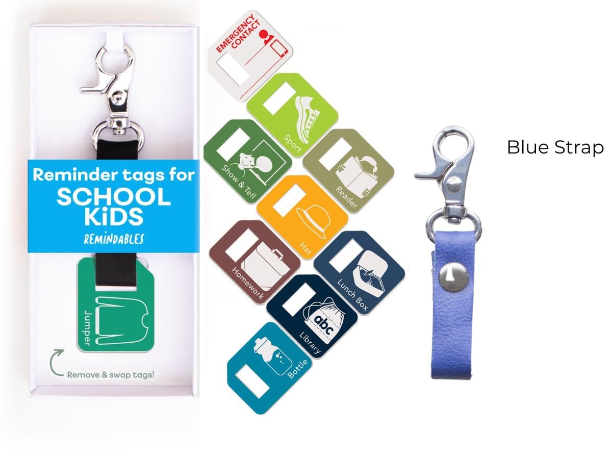 Remindables Accessories School Set with Blue Strap Remindables Bag Tags - School Set (10 Tags)